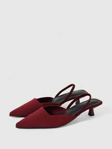 Sleekvia Ladies' Black Commuter Strap Elastic Strap Pointed Toe Thin Heel Kitten And Spring Festival Women's Shoes - Burgundy - View 10