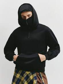 Manfinity Hypemode 男士街头风连帽衫，送给男友的热门礼物之选，男士科技风连帽衫，男士街头风拉链黑色连帽衫，男士宽松双拉链连帽衫，情人节、春夏、Y2K、狂欢节、复古、街头风、派对、圣帕特里克节、外出 - 黑色 - 查看 2