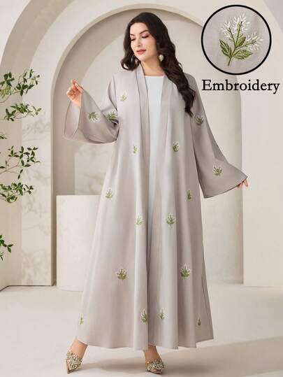 Veilorie Áo Abaya tay dài thanh lịch thêu hoa dành cho nữ cỡ lớn