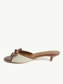 CUCCOO CHICEST Women Shoes Brown PU Fashion Elegant Comfortable Spring And Summer Bow Elements Kitten And Slippers Summer Shoes - Brown PU - View 4