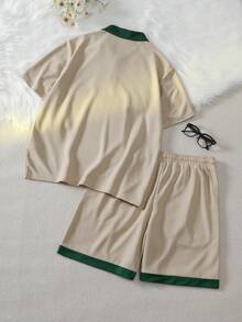 Manfinity Hypemode Conjunto de camiseta polo de hombre con cuello acanalado de textura jacquard y 3 botones - Albaricoque - Ver 4