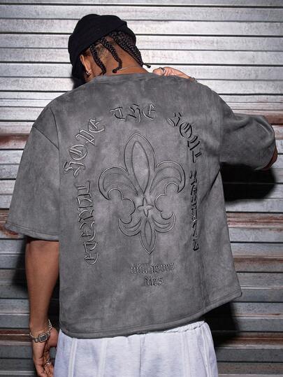 AXEPEAK 男士透气绒面抓绒宽松针织短袖T恤