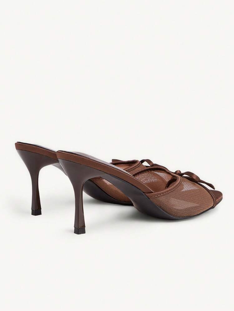 CUCCOO CHICEST Women's Fashion Square Toe Classic Mesh Bow Sexy Evening Party Party Style Simple Backspace Stiletto High Heel Sandals