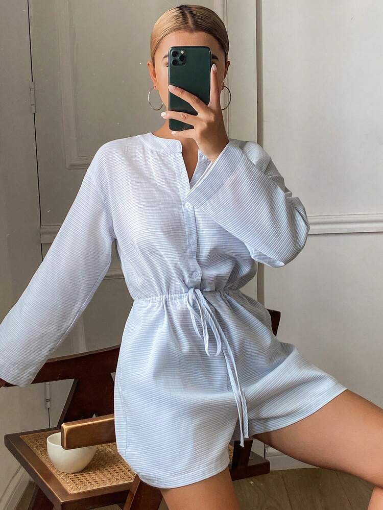 Minimalist Striped Waist Jumpsuit For Women, Loungewear