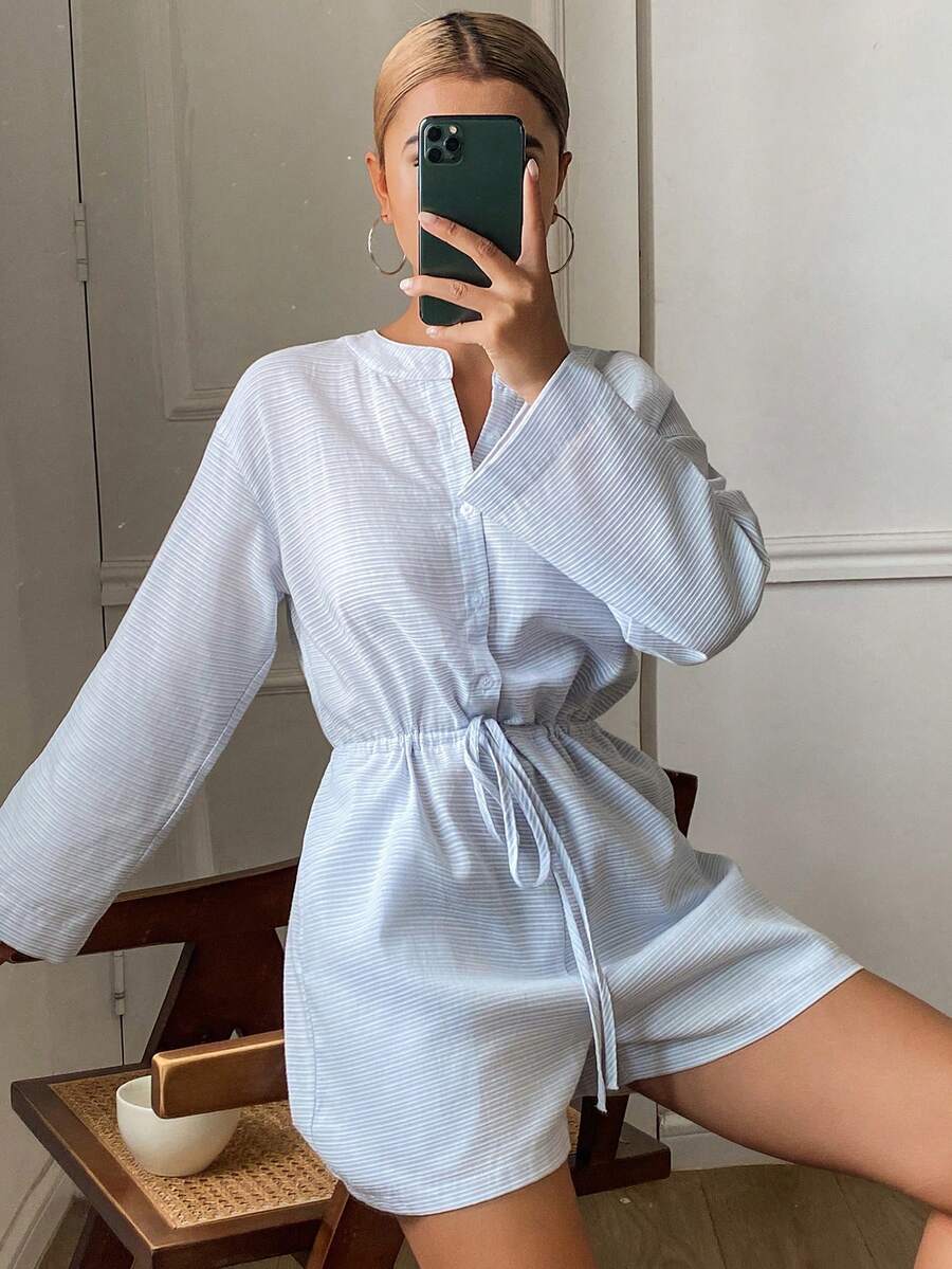 DAZY Minimalist Striped Waist Jumpsuit For Women, Loungewear - Blue - View 1