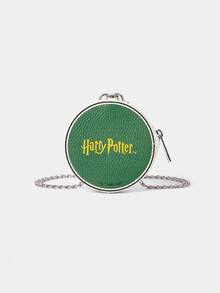 HARRY POTTER X SHEIN 1个哈利波特徽章挂链圆形零钱包，金属链条斜挎迷你单肩包，学生证链条通勤收纳包 - 綠色 - 查看 6