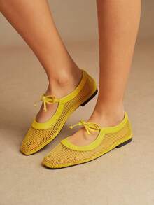 Rosivie Women Flats Spring And Summer New Models, Square Toe Design, Retro Love, Comfortable And Simple Vacation, Women's Flat Bottom, A Must For Commuting, Casual And Versatile - Yellow - View 3
