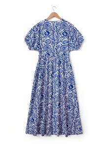 Breezaya Vestido largo de manga corta con cuello redondo, estampado floral, lazo delantero y abertura, vestido de línea A para primavera/verano; Vestido largo casual con lazo en el cuello, manga de tulipán y línea A para 2026; Vestido de vacaciones de verano; Vestido de primavera para mujer; Vestido de playa; Vestido de cumpleaños; Vestido de salida para mujer; Vestido casual elegante para viajes/vacaciones; Vestidos casuales para mujer; Vestidos azules para mujer; Vestido de graduación; Vestidos de verano para mujer, conjunto de Santorini - Azul y blanco - Ver 6
