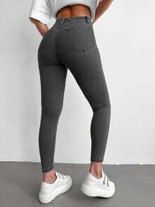 EURMUSE 96% Cotton High Waist Skinny Cropped Jeans - Grey - View 2