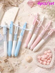 Joivida Bộ bút bi gel Kawaii hình nơ và ngôi sao - 4 bút bi gel đầu nhọn 0.5mm có thể thu vào, điểm nhấn là ruy băng, màu hồng/xanh pastel dễ thương, thẩm mỹ, thích hợp để viết nhật ký và ghi chú, viết trơn tru, đồ dùng văn phòng phẩm và học tập, món quà ý nghĩa dành cho bạn bè và gia đình, lý tưởng cho những người yêu thích văn phòng phẩm và nhà văn sáng tạo, mùa xuân đến hè. - Bộ - Xem 7