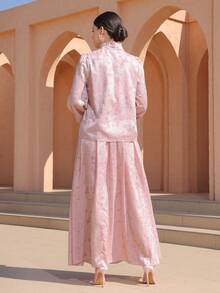 Graceveil Women's Elegant Cutout Long Sleeve Mandarin Collar Top And Skirt Set, Pink - Pink - View 2