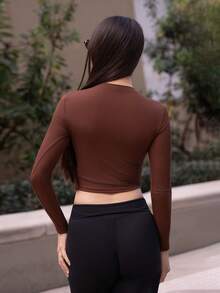 Andrea Bello Women's Round Neck Fitted Short Jacket Y2k - Brown - View 2