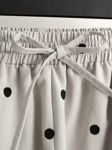 Everyssa 时尚新款夏季度假休闲法式波点短裤，带口袋、松紧腰带和蝴蝶结，女士款 - 米色 - 查看 6