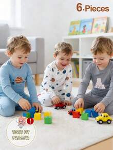 SHEIN Vintaside Kids 6pcs Baby Boys Space Tech Cute Print Comfortable Soft Knit Long Sleeve Pajama Set - Multicolor - View 3