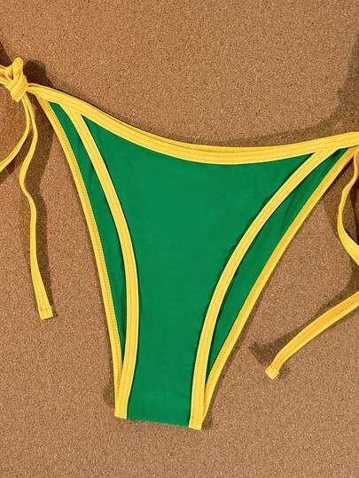 Swim Vcay 2026 Women's Green Summer Gay Beach Holiday Holiday Spaghetti Strap Halter Neck Color Block Side Tie Thong Bikini Set 2 Pieces Swimwears Brazil