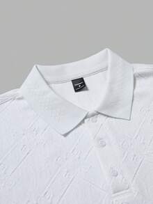 Manfinity Homme 男士针织提花纯色纹理罗纹领 Polo 衫 - 白色 - 查看 7