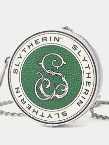 HARRY POTTER X SHEIN 1个哈利波特徽章挂链圆形零钱包，金属链条斜挎迷你单肩包，学生证链条通勤收纳包 - 綠色 - 查看 5
