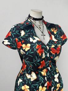 Sunspun Plus Size Plaid Short Sleeve Cinched Casual Shirt - Multicolor - View 5