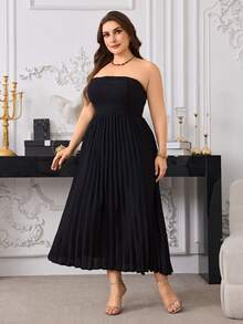 Modelyn 优雅亮片花卉网纱圆领蝙蝠袖宽松上衣和纯色褶皱A字长裙加大码两件套，春夏款 - 黑色 - 查看 6