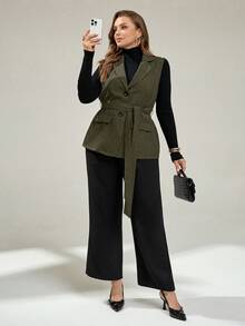 Auralis Áo vest nữ cỡ lớn thời trang xuân thu, dáng rộng thoải mái, kiểu cổ điển, trang phục công sở, công sở thường ngày, mùa thu, văn phòng, áo blazer nữ - xanh quân đội - Xem 4