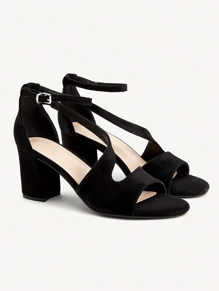 CUCCOO CHICEST Women's Hollow-Out Line Design Round Toe Chunky Heel Mid-Heel Elegant Sexy Minimalist Fashion Black Faux Suede Pumps, Suitable For Afternoon Tea, Dates, Parties, Formal Occasions, Versatile For Commuting Valentine's Day Elegant Shoes Wedding Shoes
