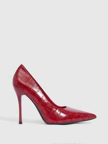 CUCCOO SZL Tacones de aguja de unicolor y diseño minimalista para mujer, zapatos casuales de uso diario para primavera, vacaciones de primavera, Pascua y Navidad - Rojo piedra - Ver 4