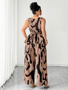 SHEIN Elenzya 2pcs Women Sleeveless Square Neck Blouse + Casual Pants Elegant Outfit - Multicolor - View 2