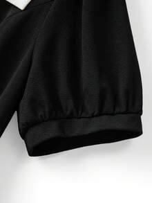 GlowEve CURVE Rochie midi cu guler rotund și decorațiuni cu funde, mărime plus, pentru femei - Negru - Vizualizare 6