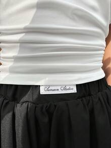 SHEIN Tween Girls'black And White Short Sleeve T-Shirt Set,Summer Tea Party Colorblock Energetic Design Comfortable Fabric Matching Skirt,Campus Casual - Black and White - View 6