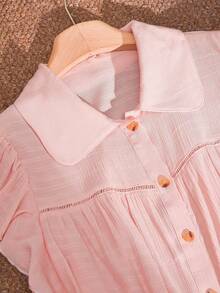 CosyJoli Plus Size Summer Casual Minimalist Front Button Ruffle Trim Top And Shorts 2 Pieces Set, Summer Outfits - Dusty Pink - View 4