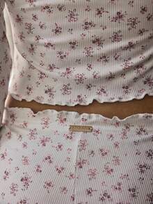 Aralina 女士印花罗纹圆领长袖上衣和短裤睡衣套装，圣诞节和情人节可爱睡衣 - 淺粉色 - 查看 3