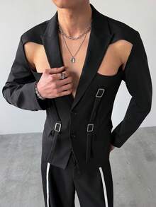 DSELFIQUE 男士优雅单扣西装外套，酒红色与黑色撞色设计，层次感十足，视觉效果惊艳，适合通勤、商务、派对和宴会等场合。这款西装外套是男士衣橱中不可或缺的百搭单品，也是送给男友或丈夫的绝佳礼物，适合圣诞节、男士穿着，或日常休闲场合穿着。 - 黑色 - 查看 3