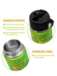 TEENAGE MUTANT NINJA TURTLES | SHEIN 360毫升/12盎司不锈钢保温防漏水杯，带吸管盖和硅胶吸管，方便男孩女孩使用，非常适合露营和上学使用。 - 綠色 - 查看 5