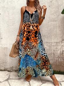 SHEIN Tall Women's Leopard Print A-Line Dress, Suitable For Vacation, Daily Commute - Multicolor - View 7