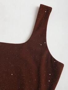 Sweetra Áo tank top nữ dáng ôm eo, chất liệu vải bóng mới, thanh lịch, thích hợp mặc đi làm hàng ngày, mùa thu. - màu nâu - Xem 6