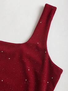 Sweetra 新款亮面面料优雅通勤日常修身腰部女士背心，秋季款 - 酒紅色 - 查看 4