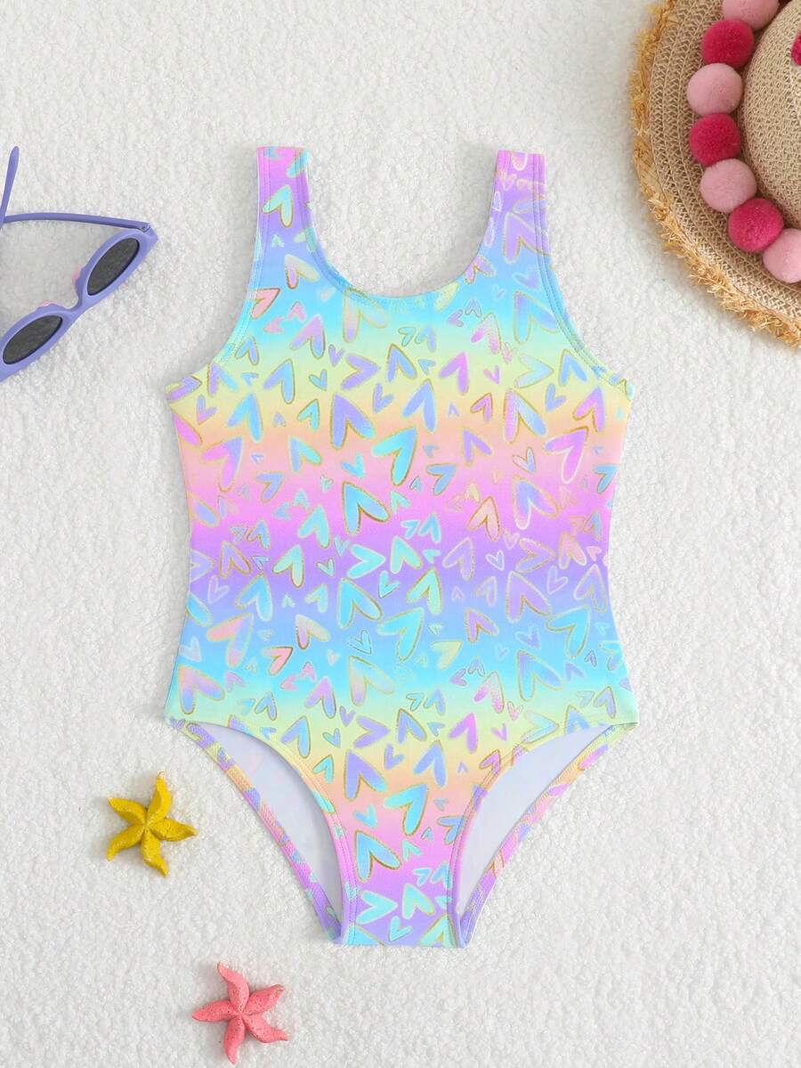 SHEIN Girls One-Piece Swimsuit UPF 50+ Sun Protection Quick Drying Rainbow Bathing Suit 4-7Y Kids Vibrant Colorful Swimming Suit,Summer,Beach Wear - Multicolor - View 1