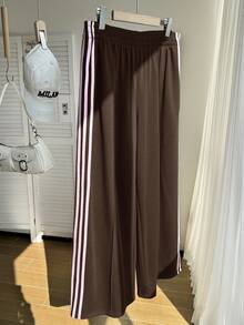 Comfortcana Plus Size Women Casual Loose Pants With Side Stripe - Brown - View 7