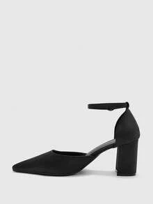 CUCCOO BIZCHIC Giày nữ mùa xuân hè thoải mái, đa năng, mũi nhọn, gót thô, màu trơn, cao 7.5cm, giày cao gót nữ đi làm hàng ngày, hẹn hò, dự tiệc. - Màu đen a - Xem 3