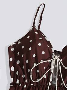 Franclia 女士优雅吊带连衣裙，度假连衣裙，波点连衣裙，图案连衣裙，碎花连衣裙，春夏连衣裙，初秋连衣裙 - 咖啡棕 - 查看 4