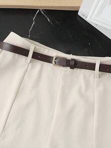 Franclia Quần short nữ thời trang mới, kiểu dáng thường ngày, đa năng, chất liệu mềm mại, có họa tiết, cạp cao, xẻ tà hai bên, màu mơ, quần short nữ mùa xuân/hè, quần short bó sát nữ, quần dài nữ thường ngày mùa xuân/hè. - Màu be - Xem 5