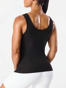 Seamluxe SHEIN Sport 女士时尚弹力圆领无袖紧身运动背心 - 黑色 - 查看 3