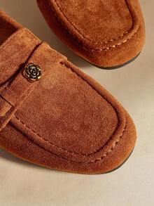 Rosivie Women's Caramel Suede Flat Casual Commuter Shoes, Versatile - caramel color - View 5