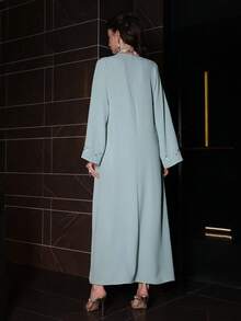 Al Najma Elegant Cutout Neck Embroidered Lantern Sleeve Loose Kaftan Dress, Vacation Style - Mint Green - View 2