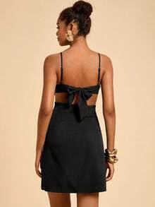 Travachic 3D Floral Solid Color Hollow-Out Backless Vacation Slip Dress,Carnival,Summer Outfits,Black Dress For Women - Black - View 2