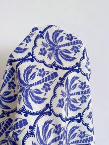 Soleia Áo hai dây nữ màu đen trơn in họa tiết, kiểu buộc dây phía trước, thích hợp cho kỳ nghỉ. - Xanh và trắng - Xem 6