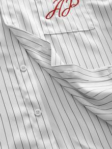 AXEPEAK Chemise décontractée à manches longues, à rayures, à boutonnage simple et à poche, avec broderie de lettres pour hommes - Blanc - Voir 5