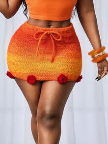BamGleam New Ombre Color Short Fitted Floral Knit Mini Skirt For Women - Multicolor - View 4
