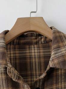 Linhara Plus Size Women's Elegant Plaid Shacket, Versatile & Stylish, Suitable For Spring & Autumn - Multicolor - View 4