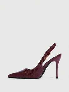 CUCCOO SZL Women's Faux Snake Skin Metallic Buckle Decor Pointed Toe High Heel Shoes, Burgundy - 22-28 Burgundy - View 9